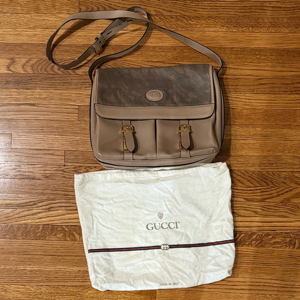 Gucci Taupe Leather Crossbody Bag